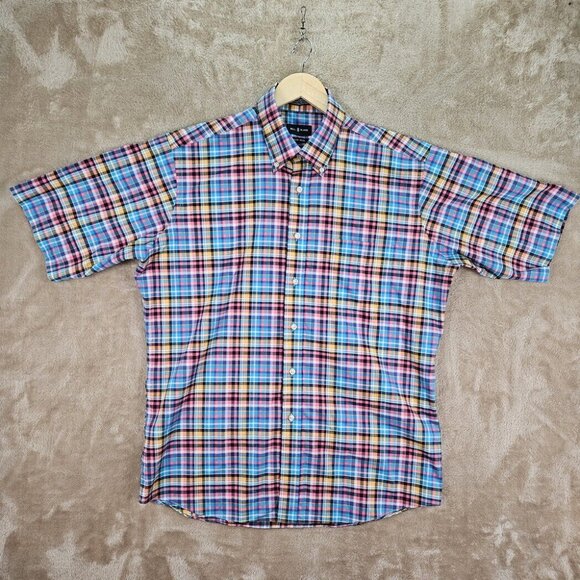 Bill & Blass Plaid Shirt Non Iron Button-Down Colorful Checkered Pattern Mens L - Picture 2 of 10